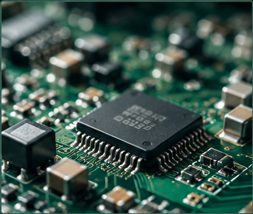 A populated board, at the scale of the 450 × 470 mm SMT assembly limit
